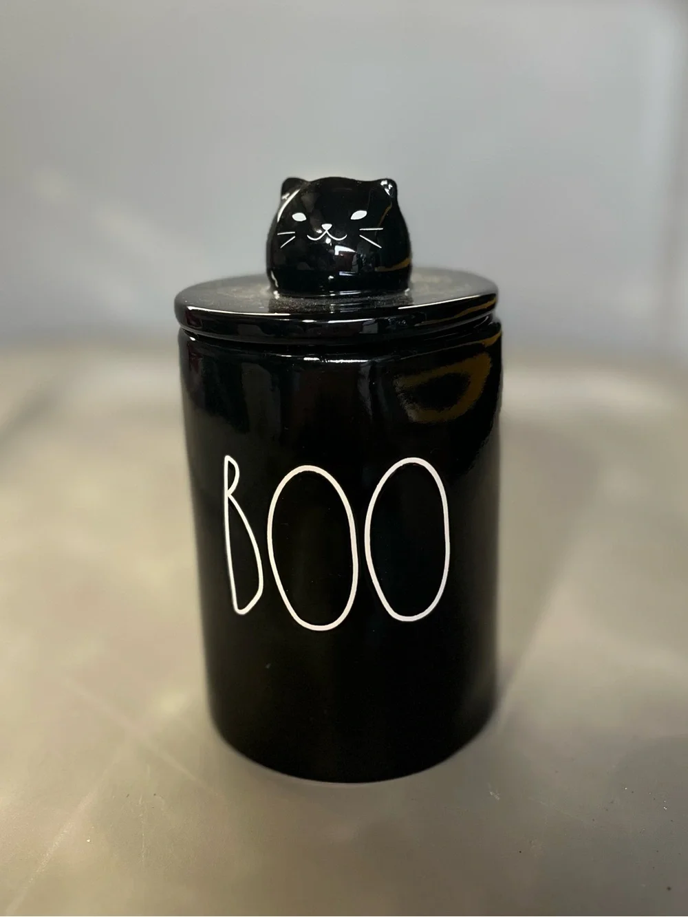 Black 'Boo' Ceramic Bath & Body Jar with Cat Lid RAE DUNN NEW